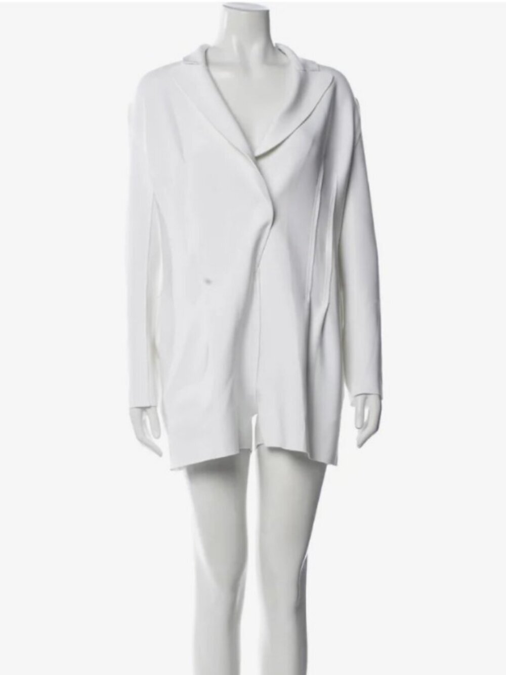 Norma Kamali Long-Sleeve Pure White V-Neck Single-Breasted Jumpsuit - Picture 7 of 16